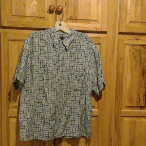 Price Drop--Mens Vintage Green/Black J. Ferrar Medium Linen/ Rayon  Shirt